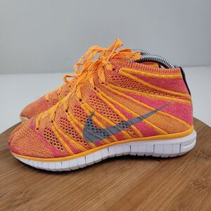 Nike Flyknit Chukka Womens Size 6 Mid Running Shoes Orange 639699-800 Lace Up